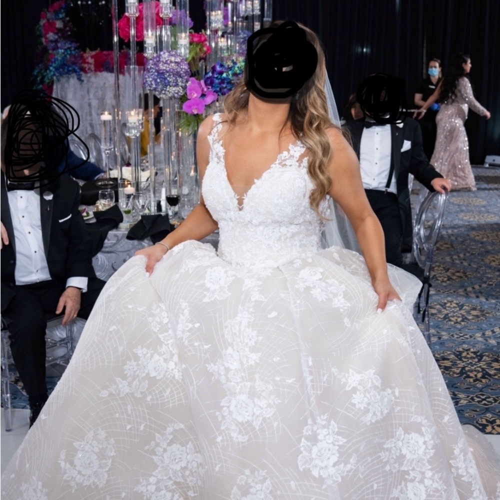 Beautiful ivory Demetrius gown with beautiful lace and beading